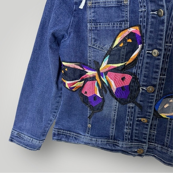 Vintage Y2K Butterfly Denim Jacket Large Embroidered Jean - Picture 6 of 13